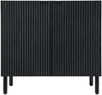 Sango Merk 2-Door Cabinet, Modern Black Storage Cabinet with Vertical Groove Doors, Adjustable Shelf, Cylindrical Wood Legs, Discreet Metal Finger Pulls, Stylish Furniture for Living or Dining Room