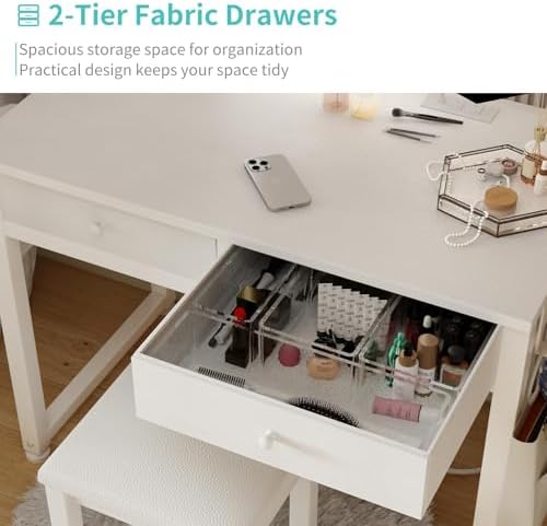 Lufeiya Small Makeup Vanity Desk with Fabric Drawers, 32 inch White Vanity De...
