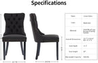 Black Upholstered Tufted Linen Fabric Dining Room Chairs - Set of 4, High Back, Nailhead Trim, Solid Wood Legs - Modern Dining Chairs