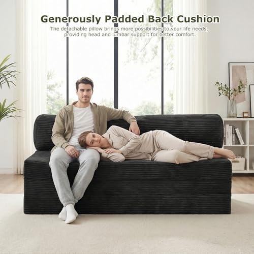 5-in-1 Convertible Sofa Bed, Couch Loveseat with Removable Cushions & Was...
