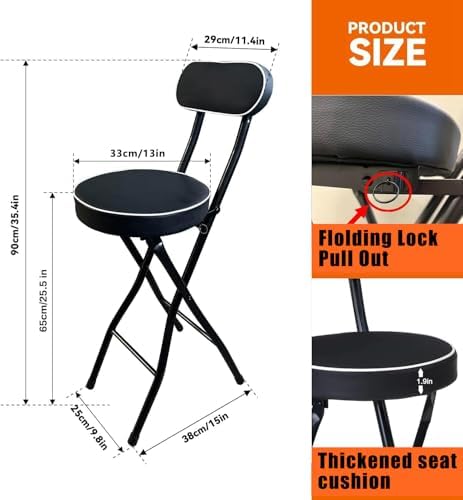 Uwear Portable Folding Stool,Folding Bar Stool with Back,Leather Padded Count...