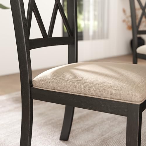 Roundhill Furniture Windvale Fabric Upholstered Dining Chair, Set of 2, Black