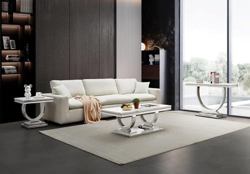Modern Elegant 2-Piece Living Room Table Set with Faux Marble Top | Includes ...