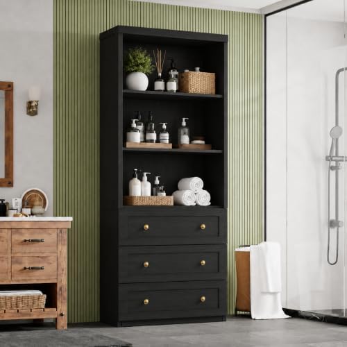 Cyclysio 80" Bookshelf with 3 Drawers and Baseboard Cutout, Set of 2
