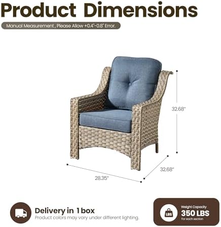 2 Piece Patio Furniture Set, Outdoor Wicker Chairs Set of 2 with Thick Cushio...