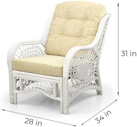 Malibu Living Set of 2 Chairs Natural Rattan Wicker Handmade with Cream Cushi...