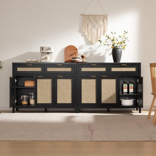 SICOTAS Rattan Sideboard Buffet Cabinet with Storage, Boho Credenza Accent