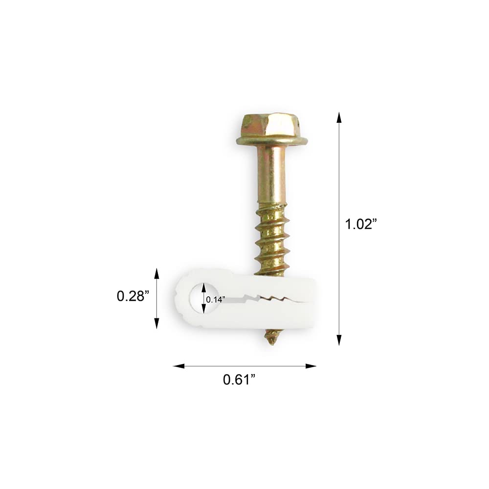 STEREN Coaxial Cable Clips - Cable Holder - Wire Clips - Siding Clips for Hanging - Cord Holder for Desk - Cable Clamps (White, 100 Count - Mini Screw)