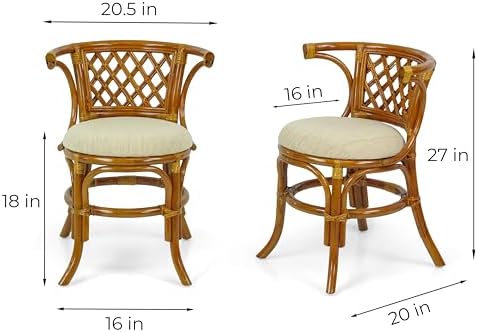 Borneo Compact Dining Set Colonial Color, Table with Glass Top + 2 Chairs wit...