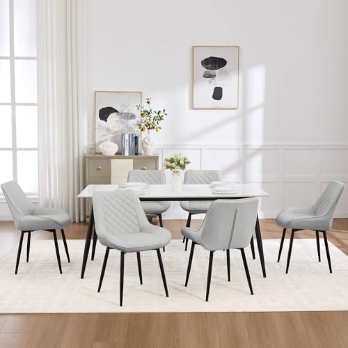 Dining Chair Set of 6, Modern Dining Chairs with Thick Cushions, Faux Leather...