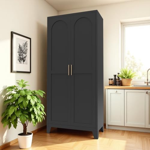 5-Tier Metal Pantry Cabinet, 71" Tall Storage Cabinet with Arched Doors ...