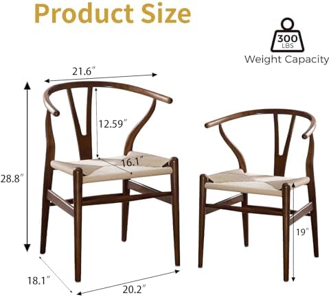Y Wishbone Chair, Solid Ash Wood Dining Chair (Walnut) | Handwoven Paper Cord...