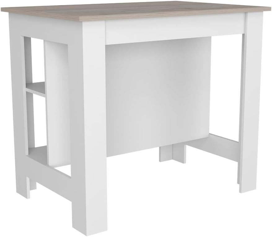 Kitchen Island with Three Shelves Light Gray/White Finish | Tabletop with sil...