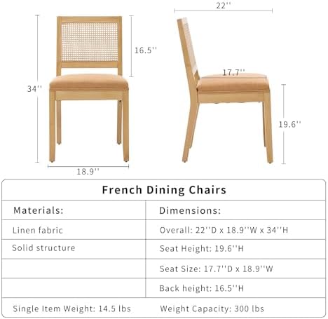 French Country Dining Chairs Set of 6, Amber Wood Kitchen & Dining Room C...