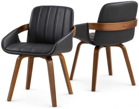 VipDesk Swivel Dining Chairs Set of 2 with Arms, Mid-Century Modern, Black