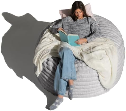 Jaxx 5 Foot Saxx Bean Bag Chair for Adults - Luxe Faux Fur, Mondo Grey