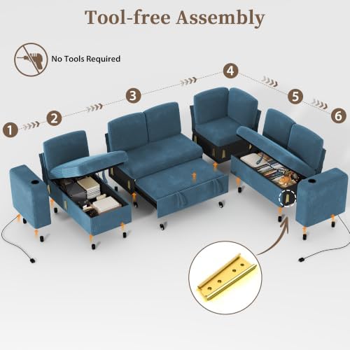 wanan Sectional Sleeper Sofa with Pull Out Couch Bed, 7 Seats Modular U Shape...