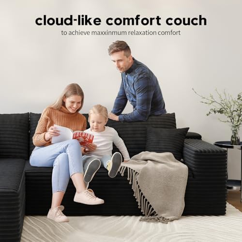 107.5" Cloud Modular Sectional Sofa with 1 Ottoman,Modern Minimalist Uph...