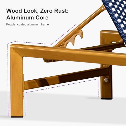 PURPLE LEAF 1 Piece French Patio Chaise Lounge Rattan Teak Frame, Navy | All-...