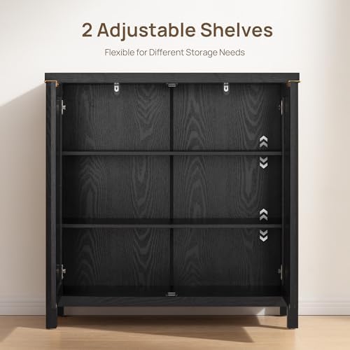 SICOTAS Rattan Black Sideboard Buffet Storage Cabinet with Large Storage