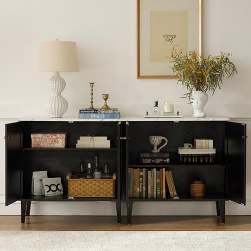 Storage Cabinets Set of 2 Credenza Buffets Adjustable Shelf WoodenTable Conso...