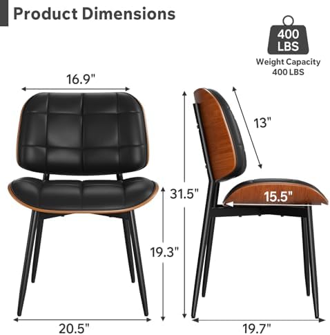 Dining Chairs Set of 4, Black Mid Century Modern Dining Room Chair, Upholster...