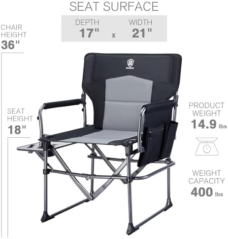 EVER ADVANCED Camping Directors' Chair with Side Table, Portable Folding ...