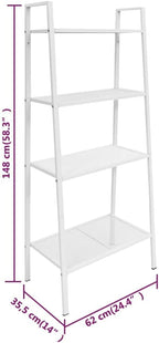 4-Tier Ladder Bookcase, Metal Storage Shelving Unit for Bathroom, Living Room and Office, White Display Rack, Space Saving Organization Shelf