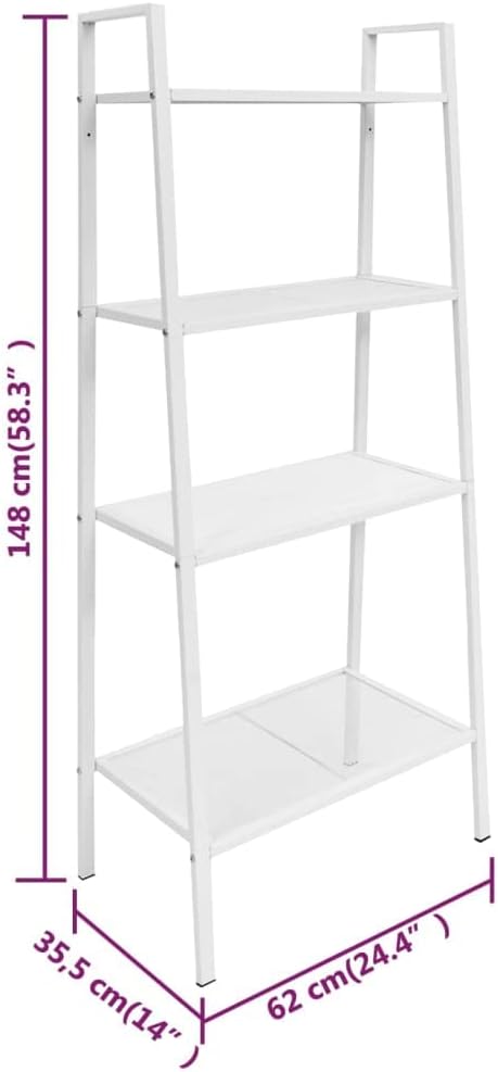 White Ladder Bookcase 4 Tiers Metal Mesh Shelf for Bathroom Living Room Office Display Storage Shelving Unit