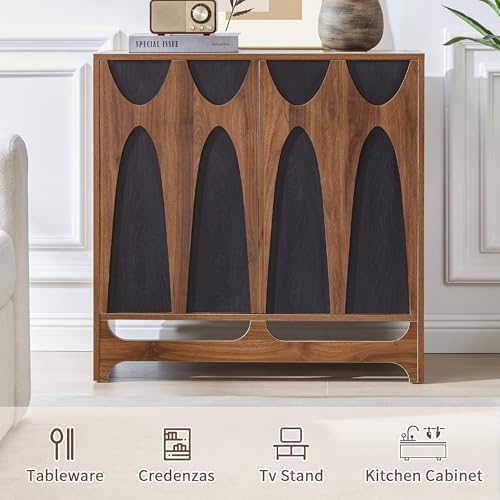 Bifins 63” Walnut and Black Sideboard Buffet Cabinet with Storage Set of 2