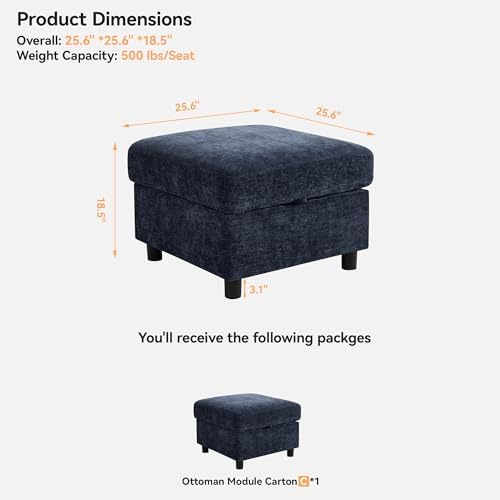 WUTUTUEE 25'' Square Storage Ottoman Module for Modular Sectional Sof...