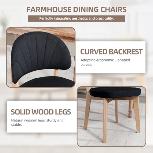 Modern Fabric Upholstered Dining Chairs Set of 4, Farmhouse Curved Back Armle...