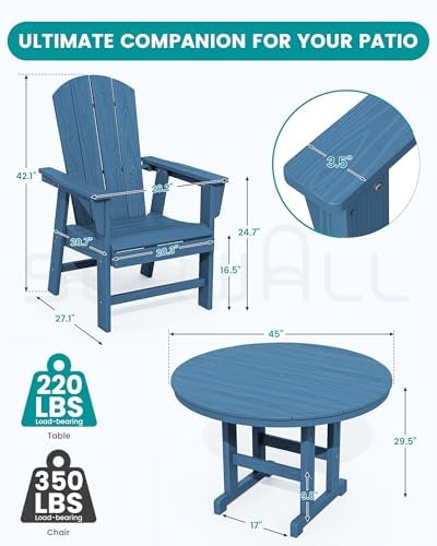 SERWALL 5-Piece Patio Dining Set, 45" Table & 4 Adirondack Chairs, Navy