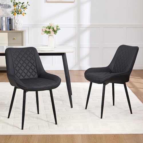 Dining Chair Set of 6, Modern Dining Chairs with Thick Cushion, Faux Leather ...