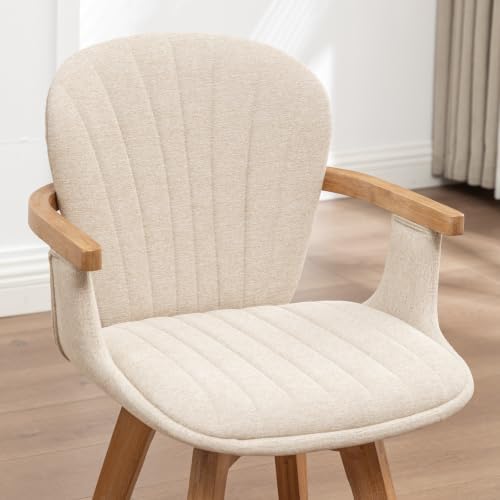 LUNLING Swivel Dining Chairs Set of 4 with Arms Mid Century Modern Beige Char...