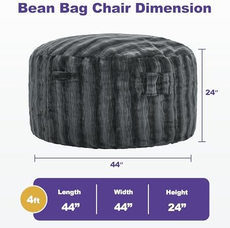 fond + found Adult Bean Bag Chairs 4FT Large Lounger, Wave Cover, Grey | Port...