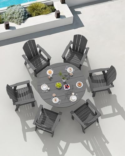 SERWALL 5-Piece Patio Dining Set, 45" Table & 4 Adirondack Chairs, Grey