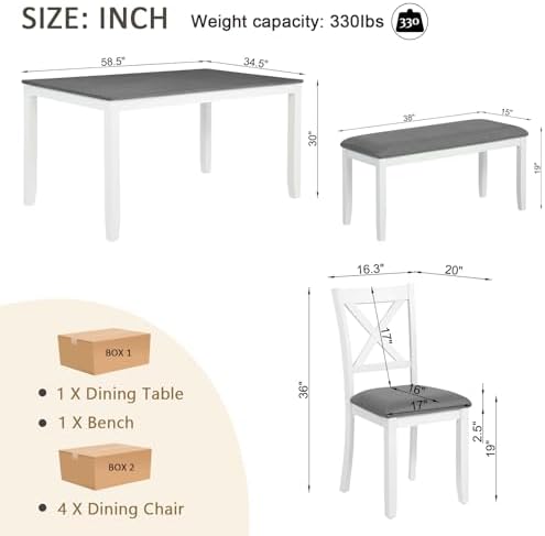 Bellemave 6-Piece Dining Table Set for 6 Rectangular Kitchen Table Set with 4...