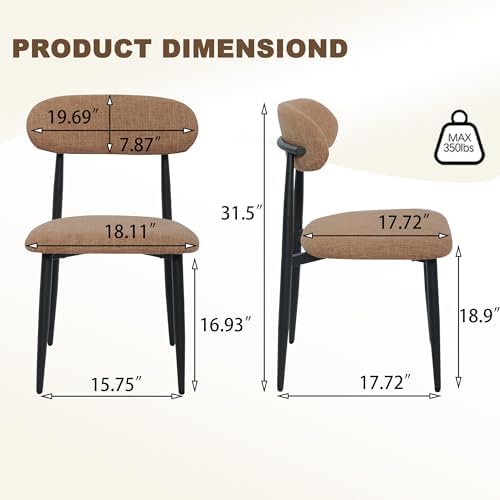 FREKEN Modern Upholstered Dining Chairs Set of 4, Mid-Century Metal Frame Lin...