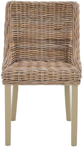 Safavieh Home Collection Caprice Grey 18-inch Wicker Dining Chair with Leathe...