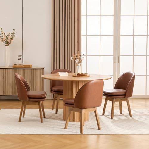 ROCITY Swivel Dining Chairs Set of 6, Faux Leather Kitchen Chairs with Solid ...