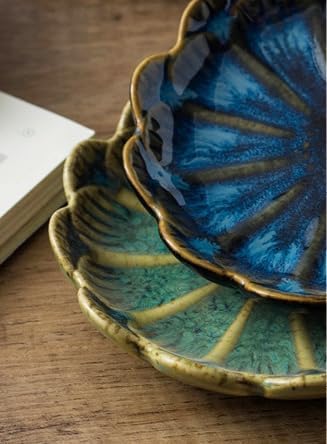 JAMEND CLXP Lotus Ring Holder Dish Small Indoor Ash Tray, Ceramic Dessert Plate Trinket Jewelry Holder Organizing Necklace Earrings for Parents Friends Sister, Blue. All Jewelries Are NOT Included.
