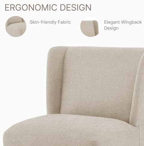 KISLOT Upholstered Dining Chairs Set of 4 with Casters, Sand | Wingback Moder...
