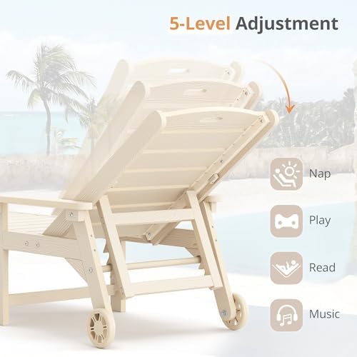 LUE BONA Outdoor Chaise Lounge, 5‑Position, 2‑Pack, Sand