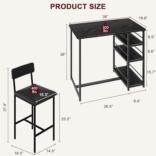 Dining Table Set for 2 with 3 Storage Shelves, 3-Piece Counter Height Kitchen...