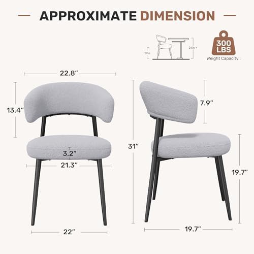 Dining Chairs Set of 4, Mid Century Modern Dining Chairs, Boucle Upholstered ...