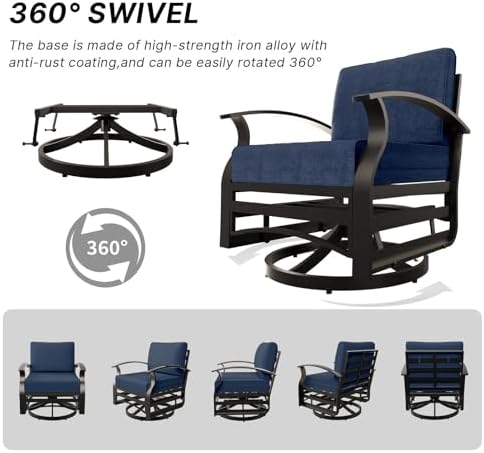 Gotland 2 Piece Patio Set, Metal Outdoor Swivel Chairs Set of 2 with 5.1’’ Hi...