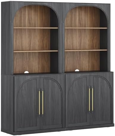 BELLEZE Storage Cabinet with Hutch Set of 2, 72" Tall Modern Wood Sidebo...