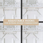 Farmhouse Ironing Board Hanger Wall Mount or Over the Door - Universal Laundry Room Ironing Board Holder Caddy with Iron Holder Shelf - Adjustable Hooks to Hold Ironing Boards Large & Small - White
