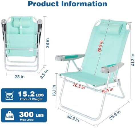 SUNNYFEEL Tall Beach Chair for Adults, High Back High Seat Folding Chairs